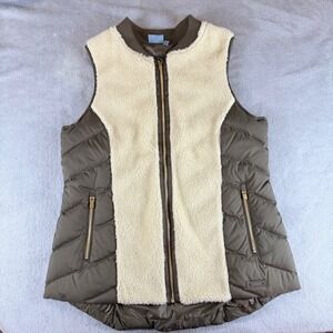 Athleta Puffer Vest Womens Large Brown Sherpa Mixed Media Quilted Down Good